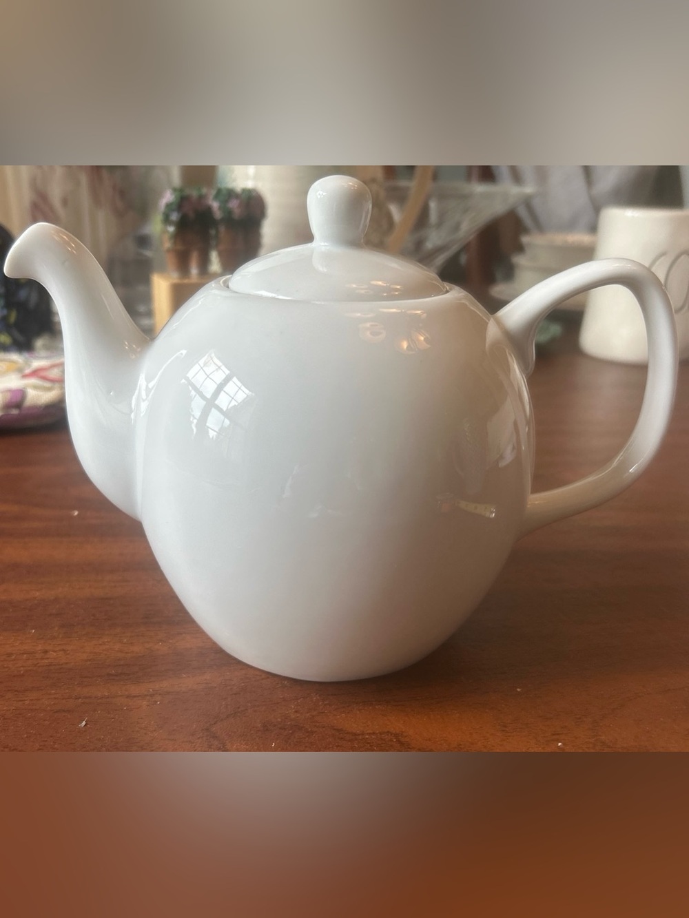 Vintage PIER 1 IMPORTS 6” White Porcelain Coffee Pot w/Lid